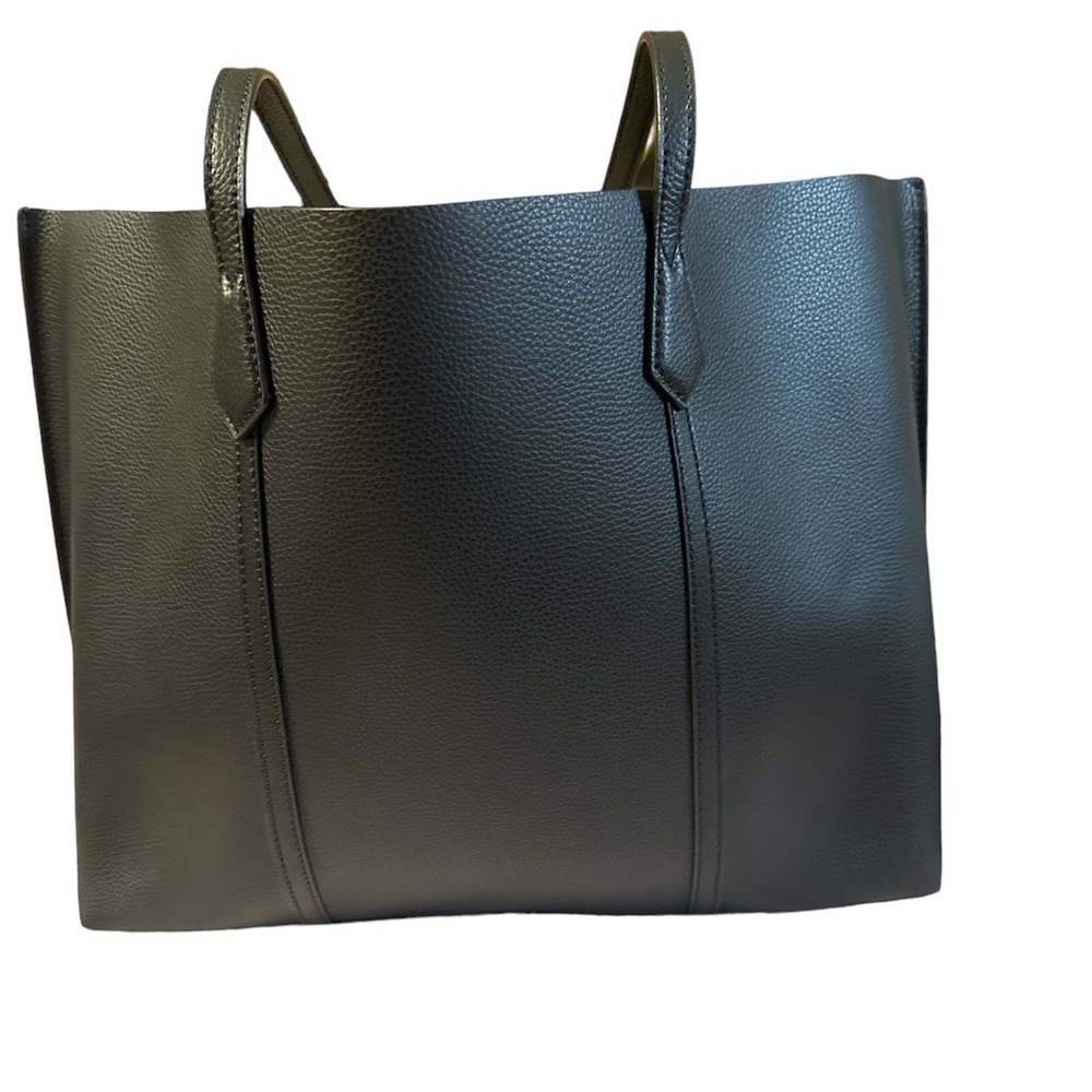 NWT Tory Burch Perry triple compartment tote black pebbled leather very large - Picture 2 of 11